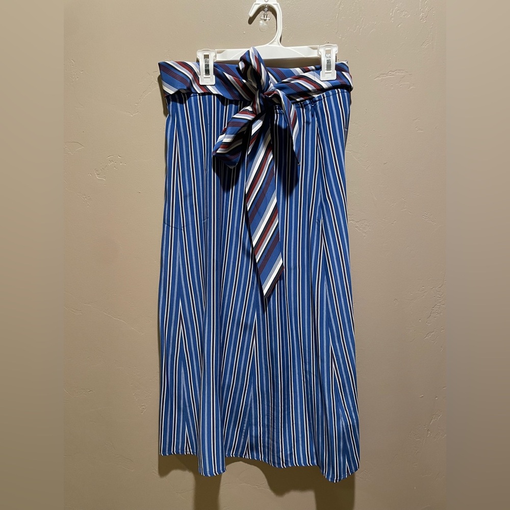 blue and white striped maxi skirt